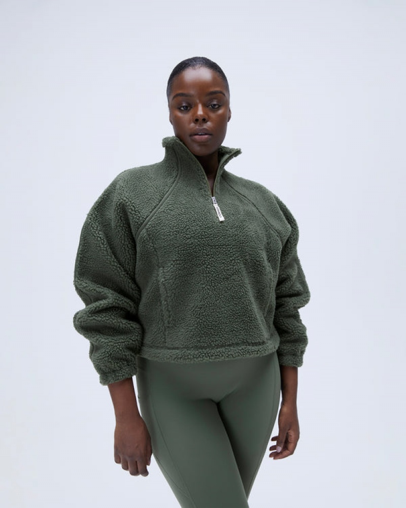 Adanola Quarter Zip Fleece Khaki Grøn | SN-ADA56671