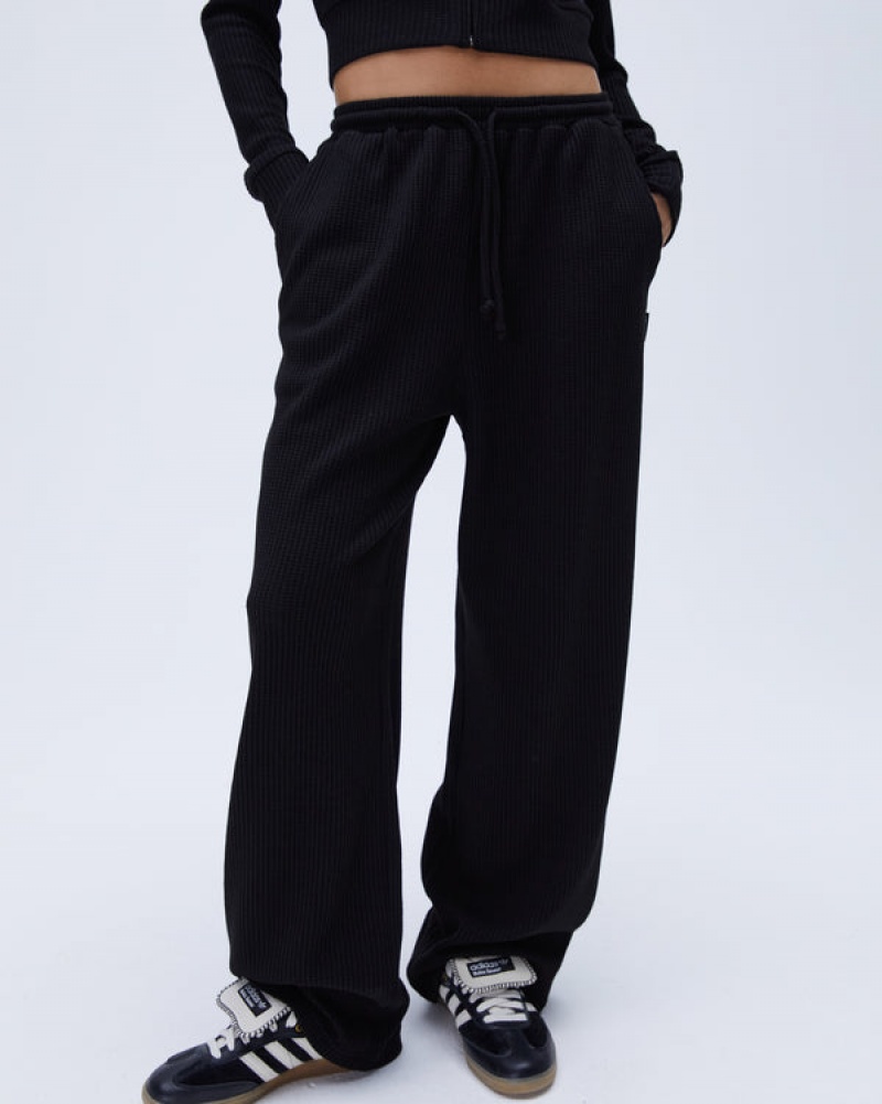 Adanola Waffle Lige Leg Lounge Pants Sort | SN-ADA56663