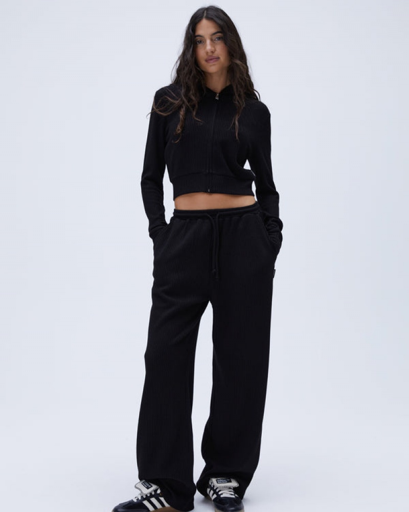 Adanola Waffle Lige Leg Lounge Pants Sort | SN-ADA56663