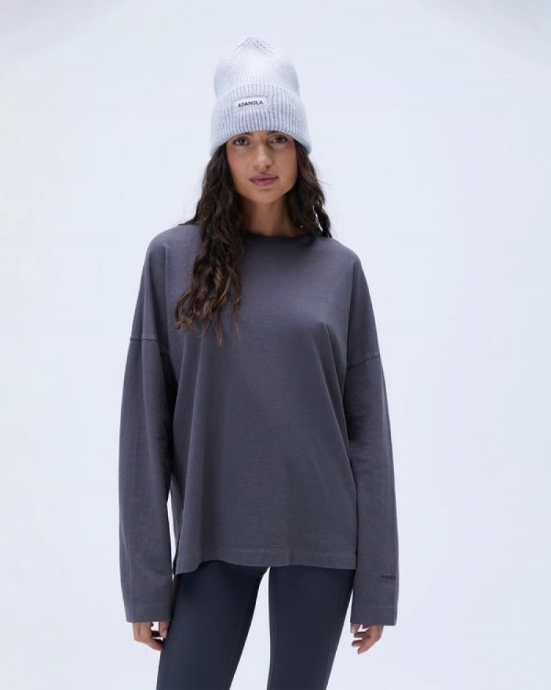 Adanola Washed Long Sleeve Boxy T-shirt Grå | SN-ADA56505