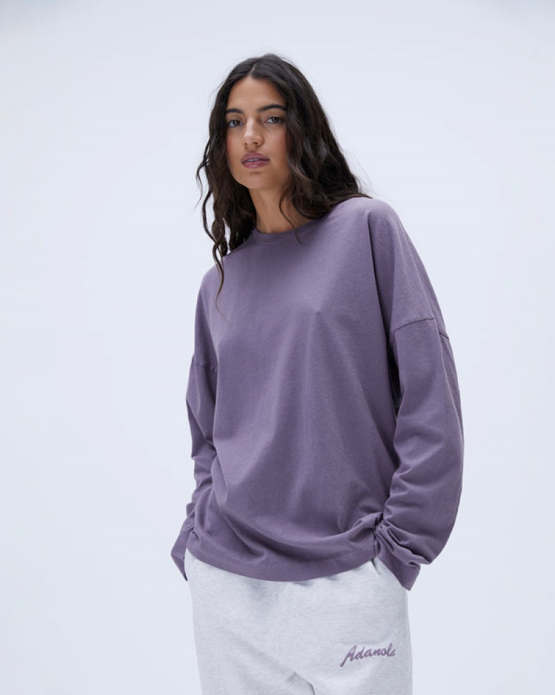 Adanola Washed Long Sleeve Boxy T-shirt Lilla | SN-ADA56504